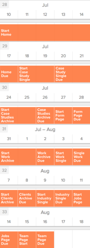 website redesign dev timeline