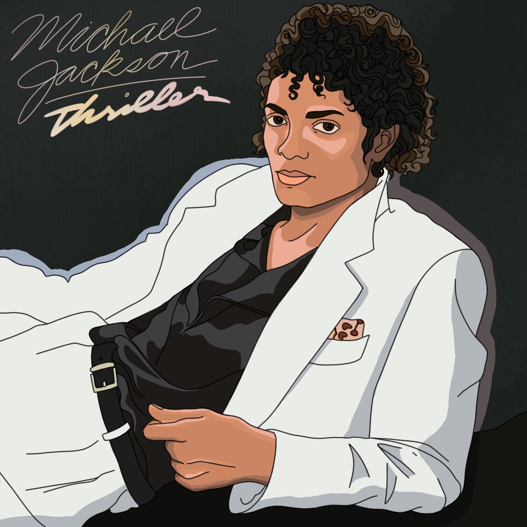 Illustrated album cover for Thriller by Michael Jackson