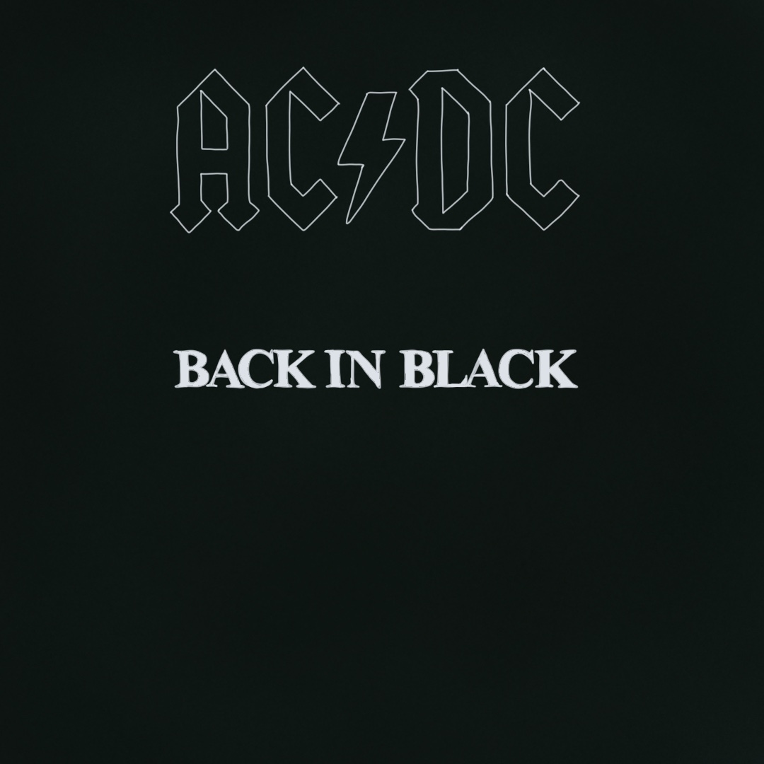 Illustrated album cover for Back in Black by AC/DC