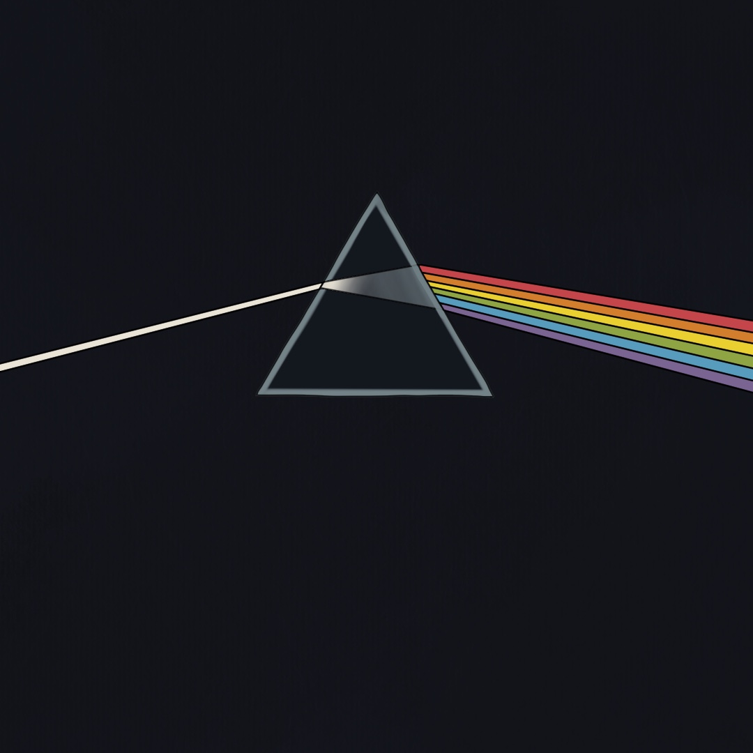 Illustrated album cover for The Dark Side of the Moon by Pink Floyd
