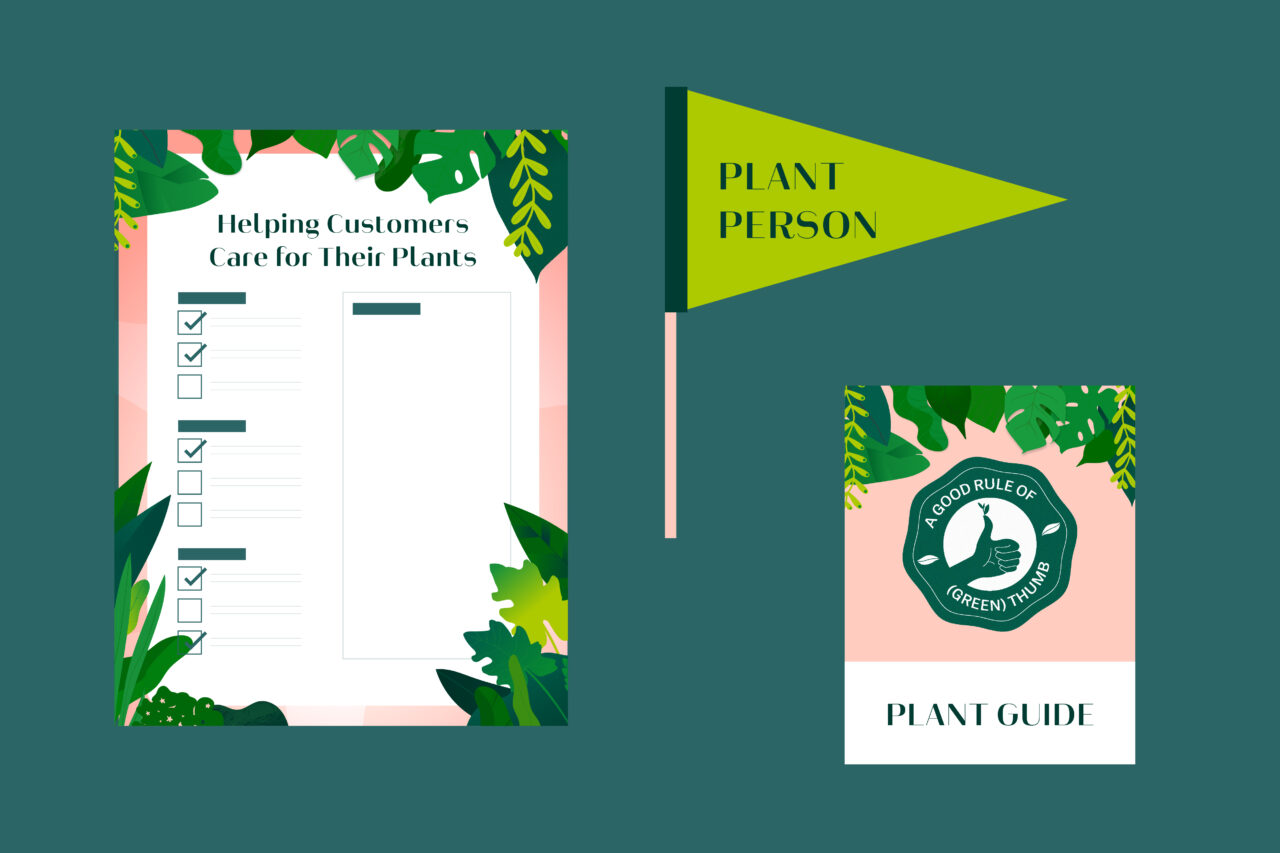 Diagram of an infographic as part of an employee onboarding kit including a printed worksheet, physical swag, and guide booklet